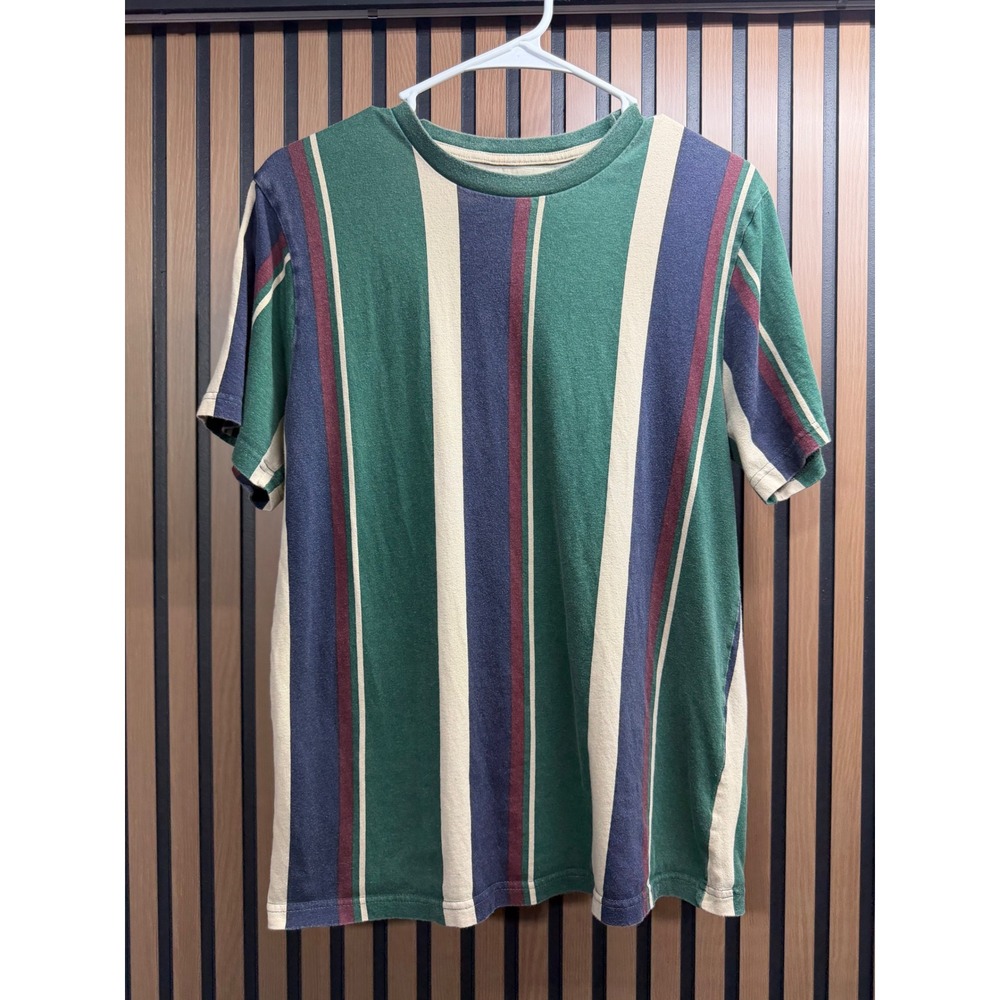 Eighty Eight Brand Mens Medium Green Blue Cream Striped Short Sleeve T-Shirt